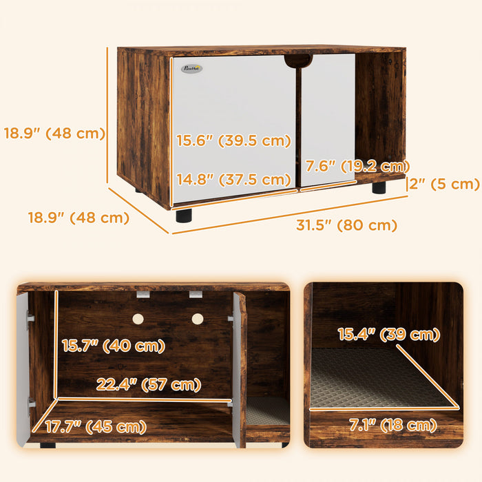Pawhut Bac A Litiere Cache Pour Chat, Meuble Lateral 2 En 1, Design Avec Tapis D'evacuation Du Sable Et Doubles Portes, Pour Usage Interieur, Marron Rustique