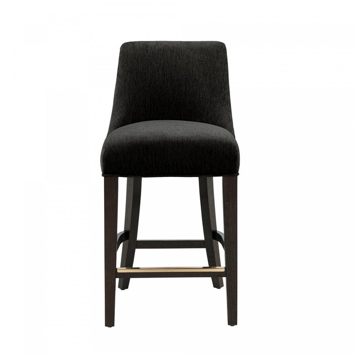 Tabouret de comptoir moderne Beever en bois et chenille, coloris noir