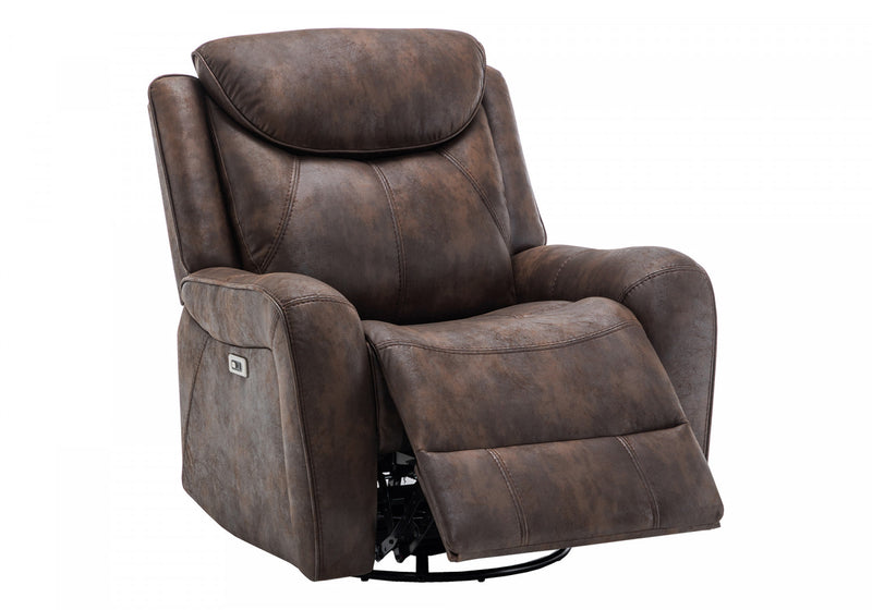 Fauteuil Inclinable Electrique, 37\"L, Planeur, Pivoter, Port Usb Inclus, Aspect Cuir Brun