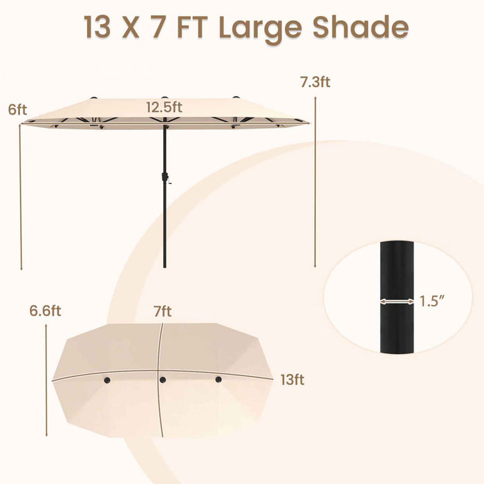 Costway Grand parasol de patio de 13 pieds, parasol de table double face pour jardin beige