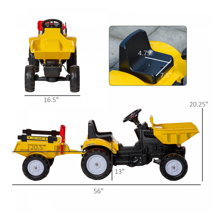 Aosom Camion A Benne Basculante Jouet, Tracteur De Construction, Chargeur Avant Avec Remorque Amovible, Jaune