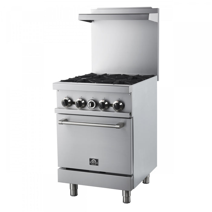 Cuisiniere a gaz Commerciale en acier inoxydable de 24 po, 4 bruleurs, 120 000 BTU – FCMGR0093-24