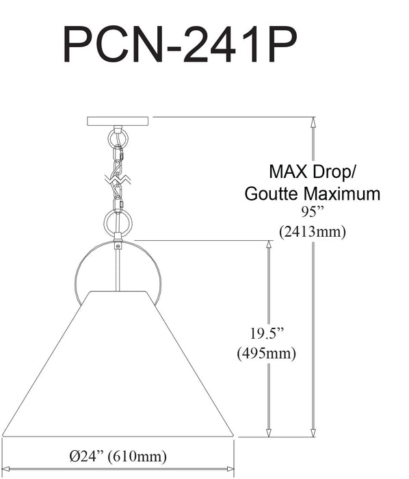 Luminaire suspendu Princeton de Dainolite de 24 po de diamètre avec abat-jour blanc, fini noir mat et 1 ampoule