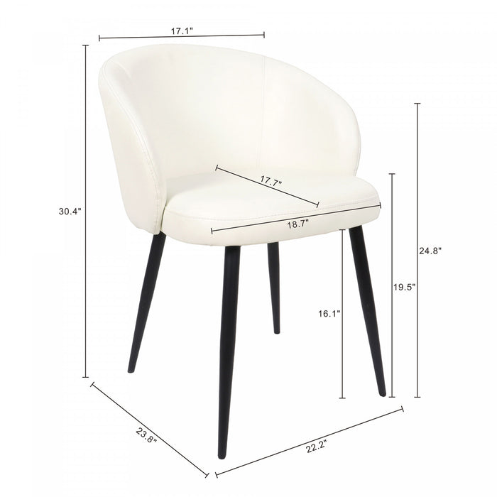 Chaise laterale moderne contemporaine Looma en cuir vegetalien et metal, ivoire - Lot de 2
