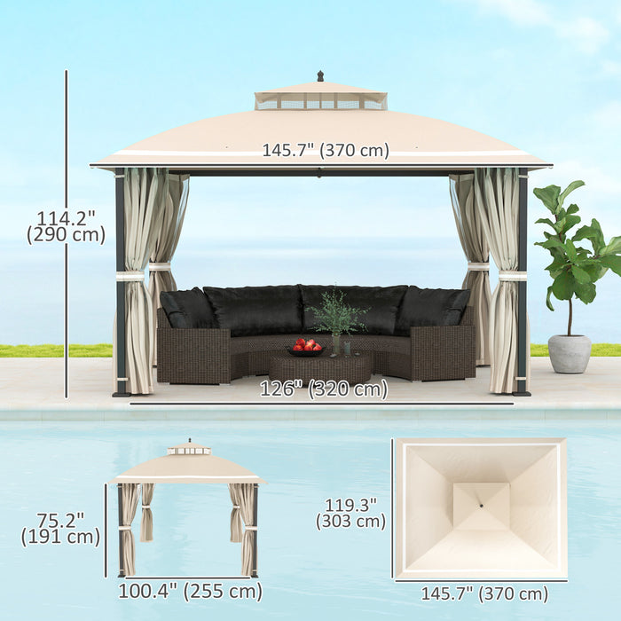 Outsunny Gazebo Exterieur 10' X 12', Double Toit Avec Filet Et Rideaux