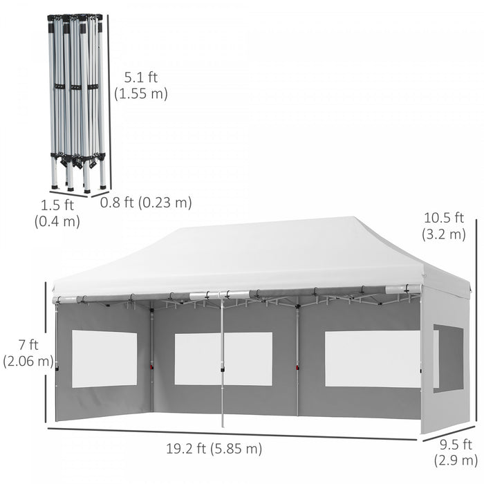 Outsunny Abri De Tente Instantane 20' X 10' Auvent Escamotable, Blanc