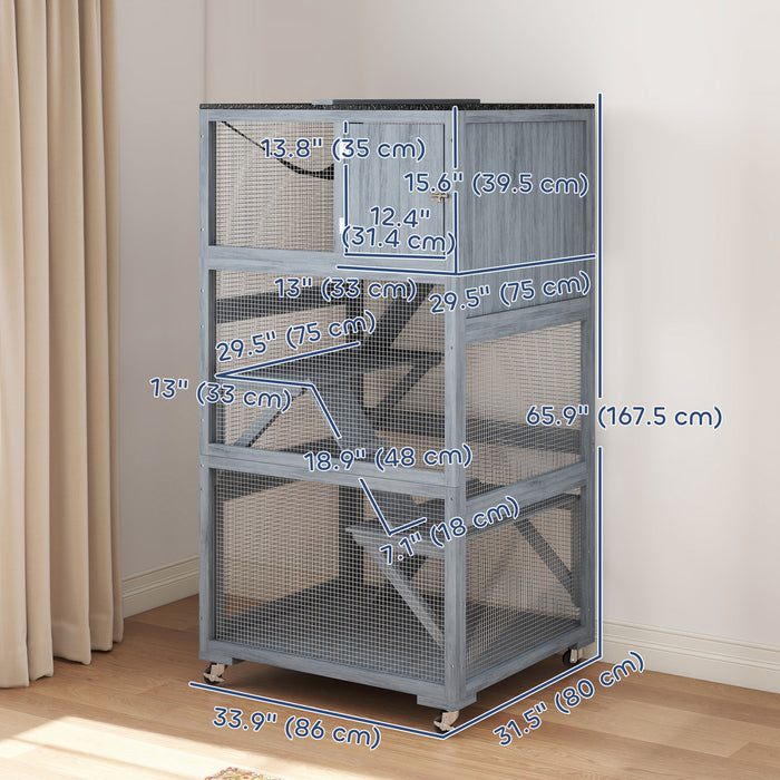 Catio 167,5 cm Maison pour Chats Exterieure sur Roues avec Hammac