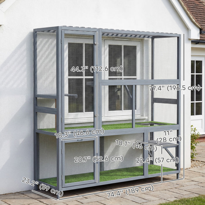 Catio exterieur pour chats, maison en bois de 196 cm avec toit
