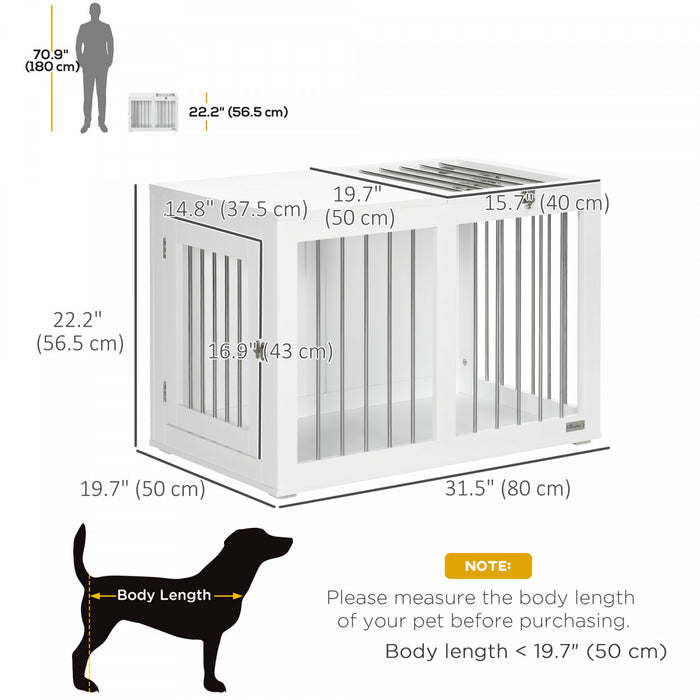 Pawhut Meuble De Niche Pour Chien, 31.5\", Table D'appoint Laterale Avec Double Porte, Pour Chiens De Taille Moyenne, Blanc