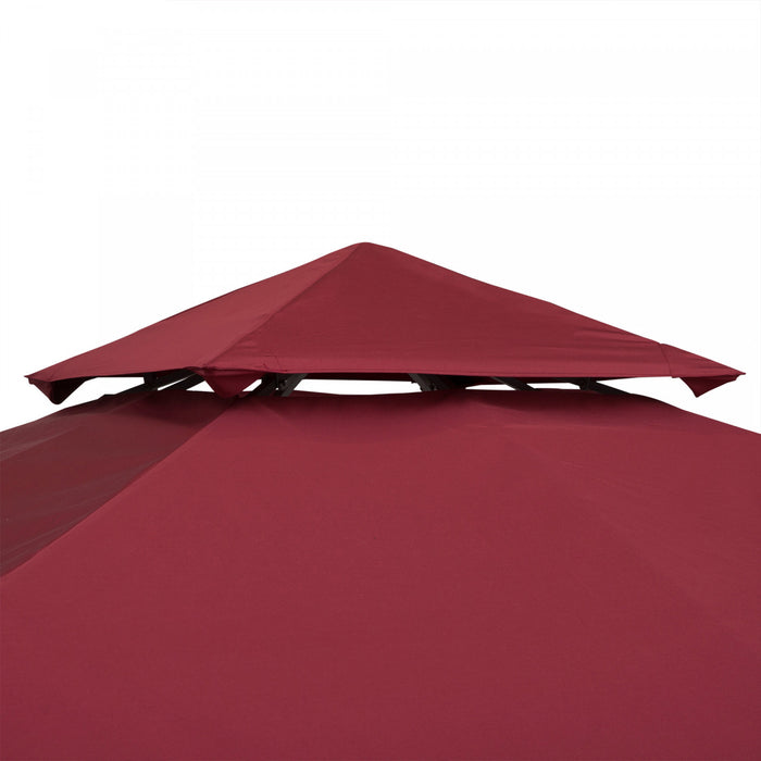 Outsunny 9,8 'x 9,8' Carre 2 Niveaux Gazebo Auvent Remplacement Couverture Superieure Exterieur Jardin Pare-soleil, Vin Rouge