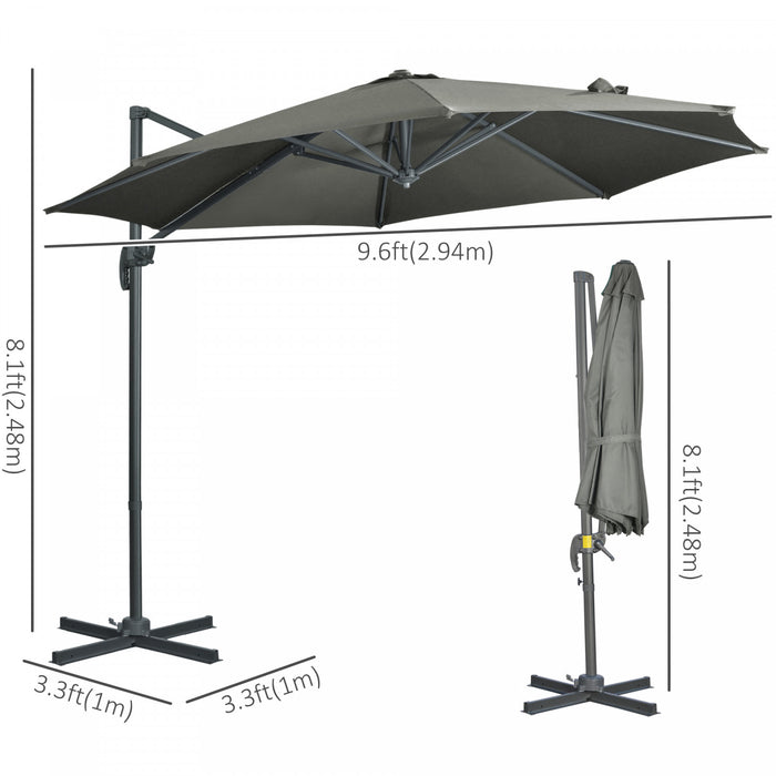 Outsunny Φ9.6' Parasol De Patio Decale Poteau En Aluminium Rotation A 360°