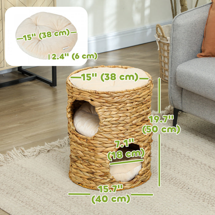 Arbre A Chat Pawhut Cat Condo Barrel, Tour A Deux Etages Avec Perchoir Superieur Et Deux Cachettes, Deux Entrees, Trois Coussins, Pour Chatons D'interieur, Brun Clair