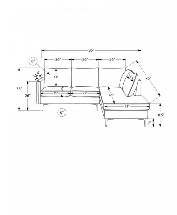 Sofa Sectionnel Rembourre, 85\" De Large, Tissu Noir, Pieds En Metal Noir