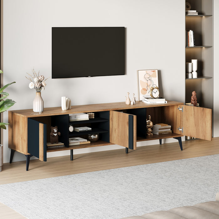 Mason meuble TV – meuble avec placards de rangement et etageres ouvertes, finition naturelle
