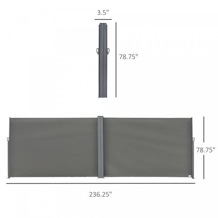 Outsunny 20' Store Lateral Brise-vue Double Lateral Retractable Pour Patio Parasol De Jardin Avec Ecran Anti-uv Fonction De Retour Automatique Et Cadre En Acier Pour L'exterieur Ou L'interieur Gris