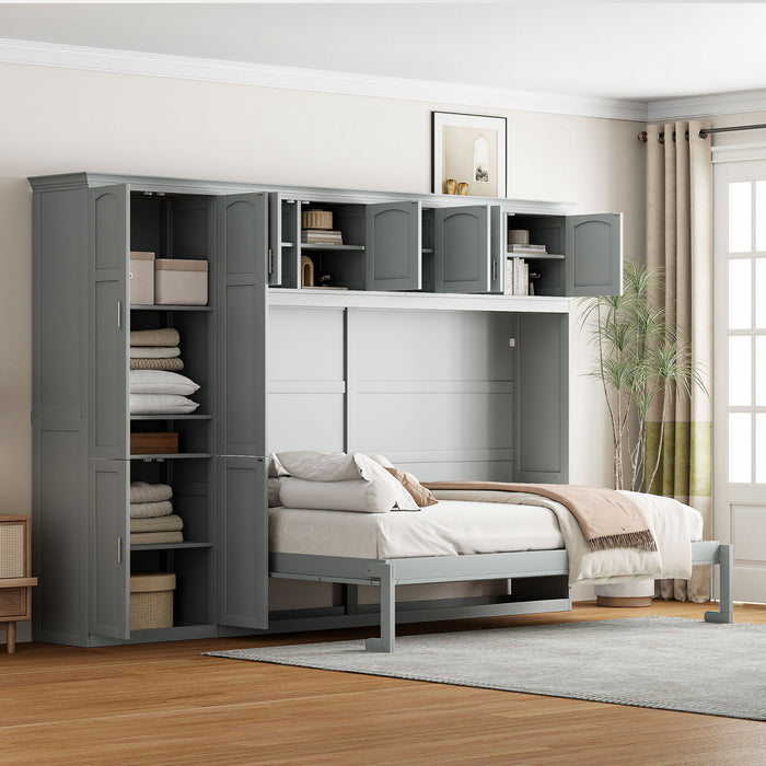 Lit Mural Escamotable Eileen Avec Rangements, Taille Queen, Gris