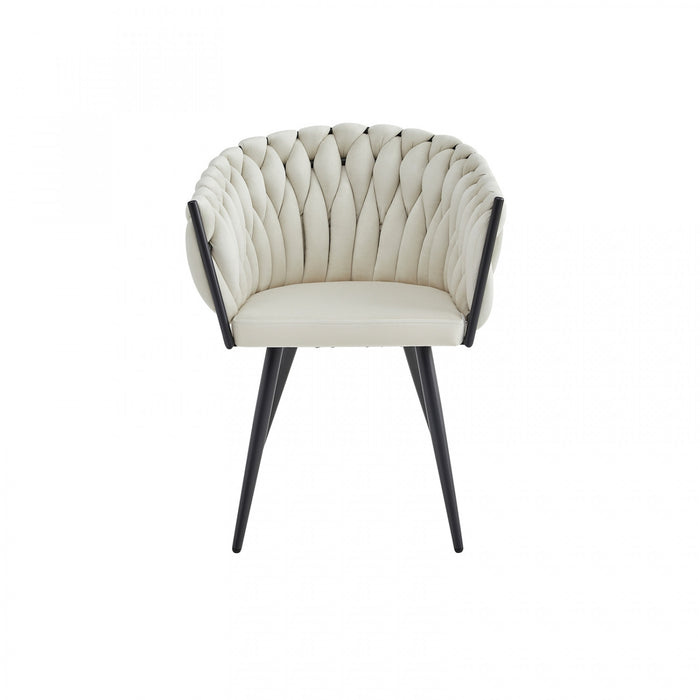 Chaise de salle à manger avec accoudoirs Hildy en velours beige (ensemble de 2)