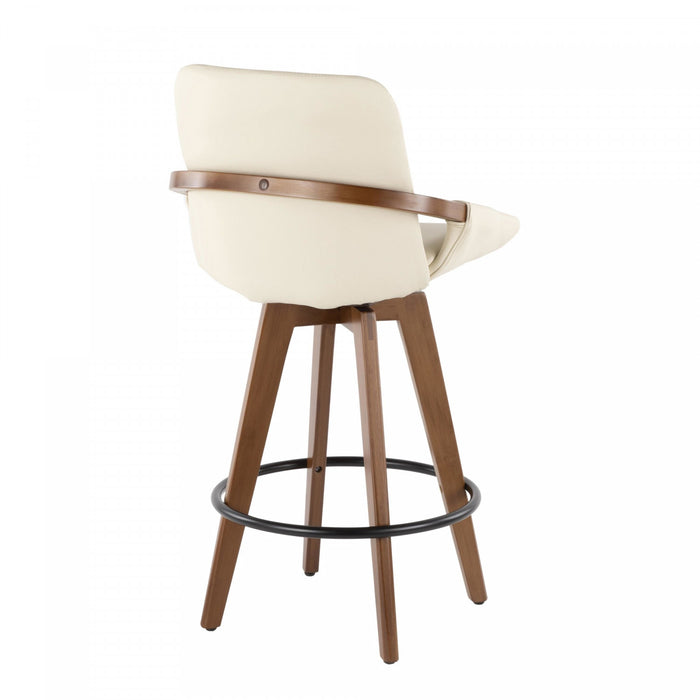 Tabouret moderne du milieu du 20e siècle Cosmo de hauteur comptoir en similicuir - noyer et crème