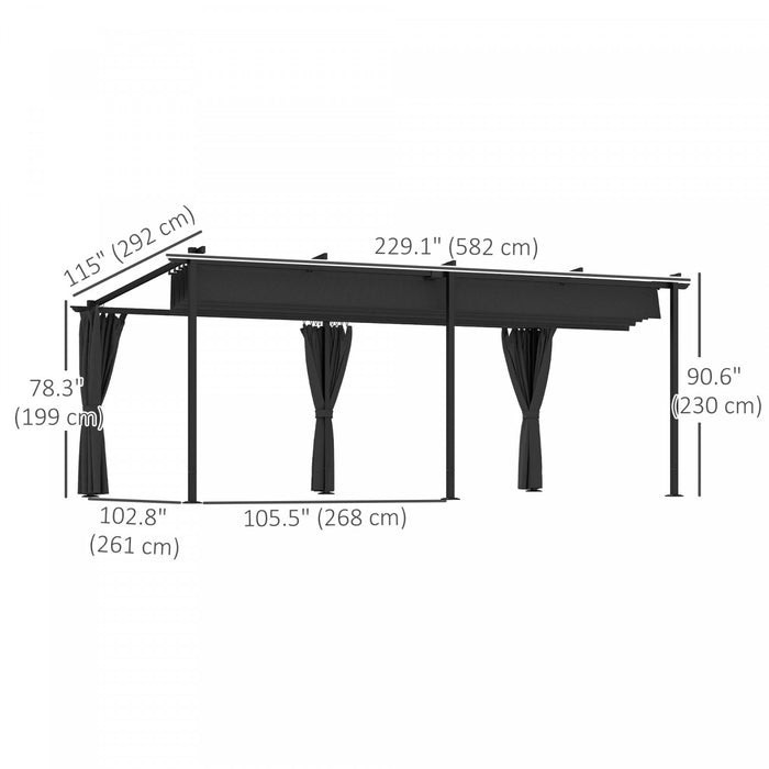 Outsunny Pergola 10' X 20' Avec Auvent Retractable Et Parois Laterales