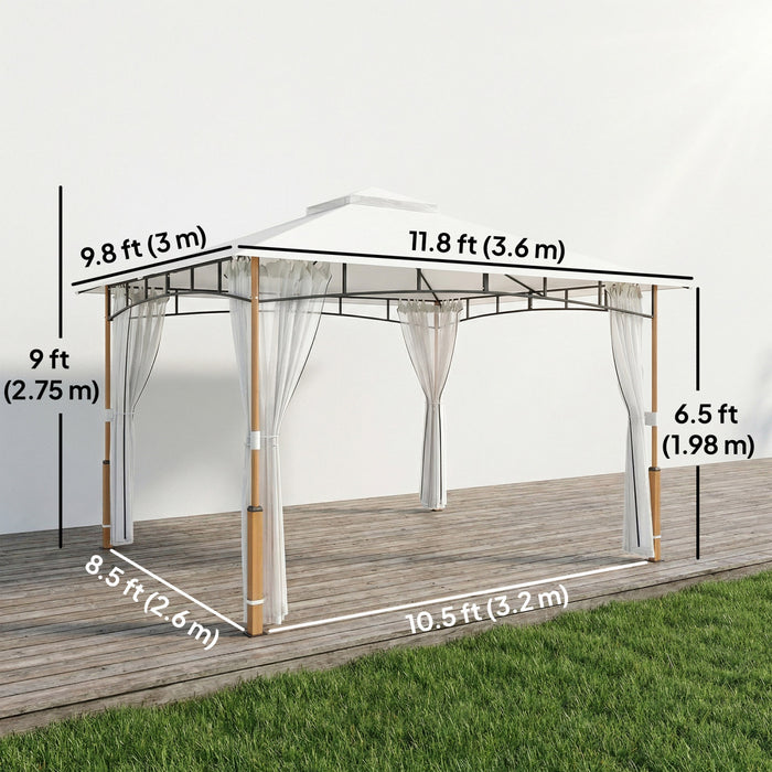 Outsunny Tonnelle de Patio 3,6 x 3 m, Double Toit avec Moustiquaire, Blanc Creme