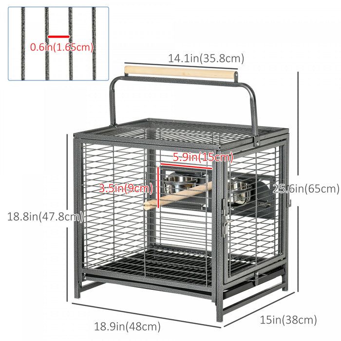 Pawhut Cage De Transport Pour Oiseaux Pour Perroquets Conures Perruches Calopsittes Grises D'afrique Avec Perchoir, Bols En Acier Inoxydable, Plateau Coulissant