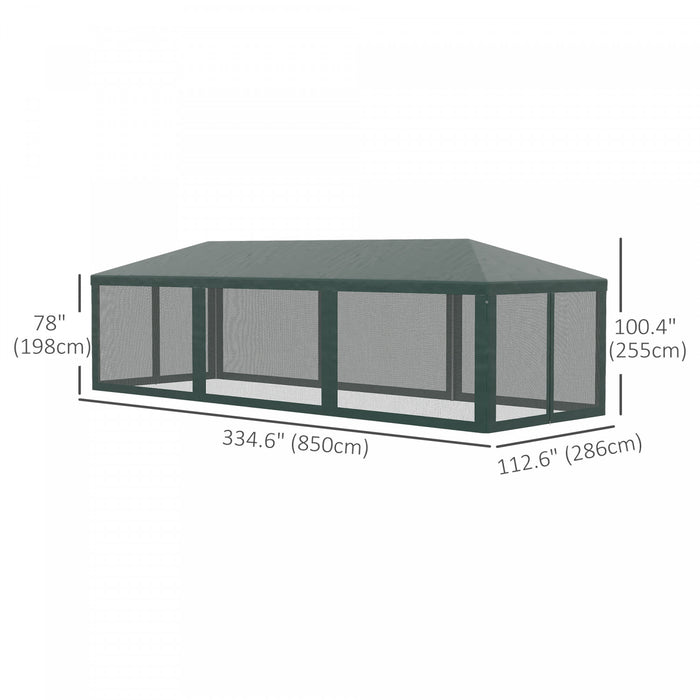 Outsunny 10' X 28' Party Tente Outdoor Canopy Garden Sun Shade Avec 8 Filet Moustique Et Porte A Glissiere, Vert