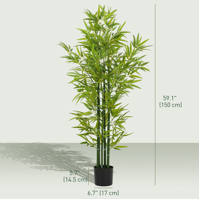 HOMCOM Arbre artificiel en bambou 5' , Plante artificielle en pot, Lot de 2