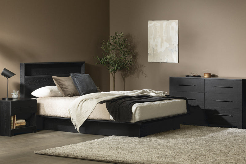  Ensemble de lit plateforme double Primo avec tête de lit - chêne noir