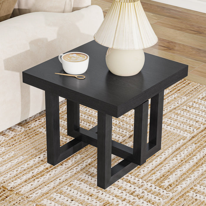 Ethan Table d'Appoint Rustique en Bois de Caoutchouc Solide, Noir