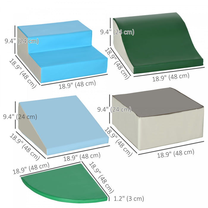 Ensemble De Jeux Qaba Pour Enfants, 6 Blocs En Mousse Pour Grimper, Ramper Et Glisser, Equipement De Jeu D'interieur Sur Pour Les Enfants De 12 A 36 Mois, Bleu Et Vert