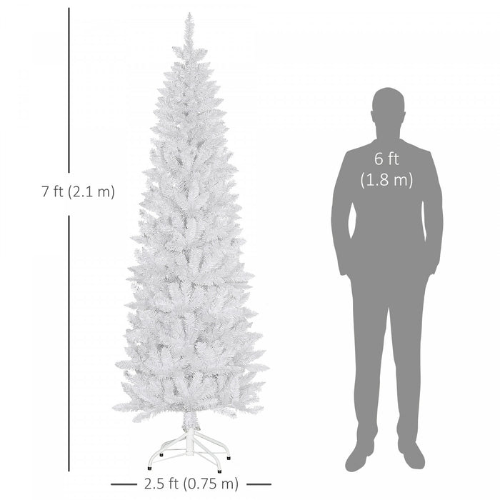 Homcom Arbre De Noel Artificiel De 7pi De Haut Avec Base En Acier, Blanc