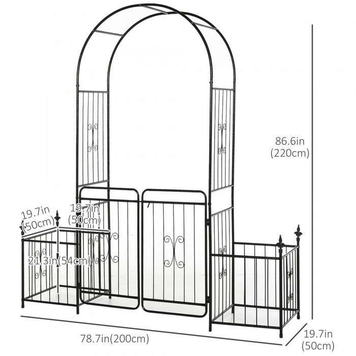 Outsunny - Arche De Jardin En Metal De 87 Pouces Avec Double Porte, 2 Paniers A Plantes Lateraux, Cadre De Vigne Grimpante.