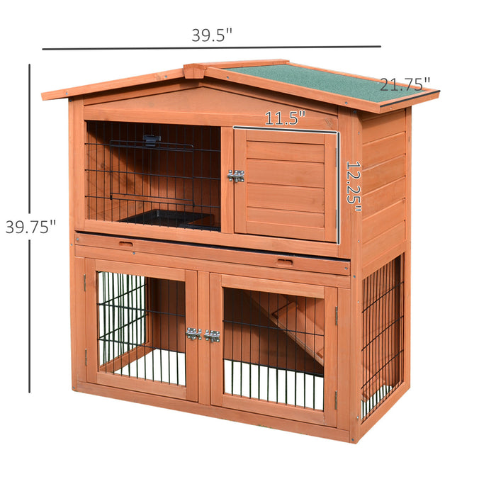 Pawhut 101,6 Cm Clapier En Bois Cage A Volaille Habitats Pour Petits Animaux Avec Enclos