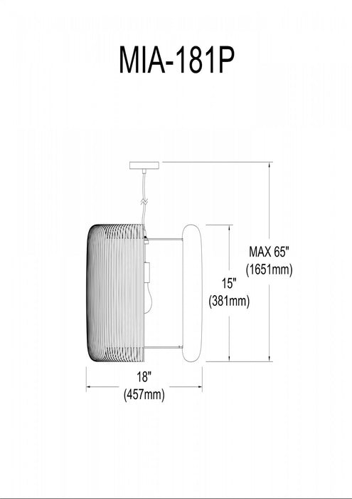 Luminaire suspendu Mia de Dainolite avec abat-jour à fentes, fini noir et 1 ampoule