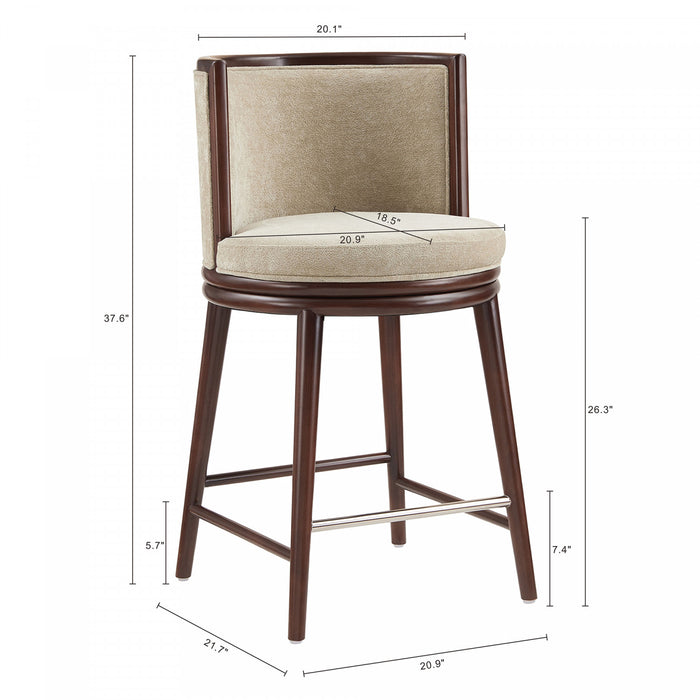 Tabouret de comptoir moderne en bois et tissu Evalyn, finition naturelle