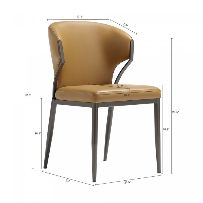 Chaise de salle a manger moderne en cuir vegetalien et metal Kirsten couleur camel - Lot de 4