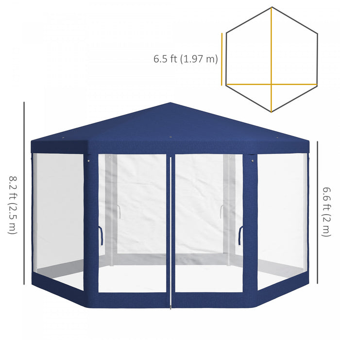 Outsunny Tente Tonnelle De Patio Hexagonale, Bleu