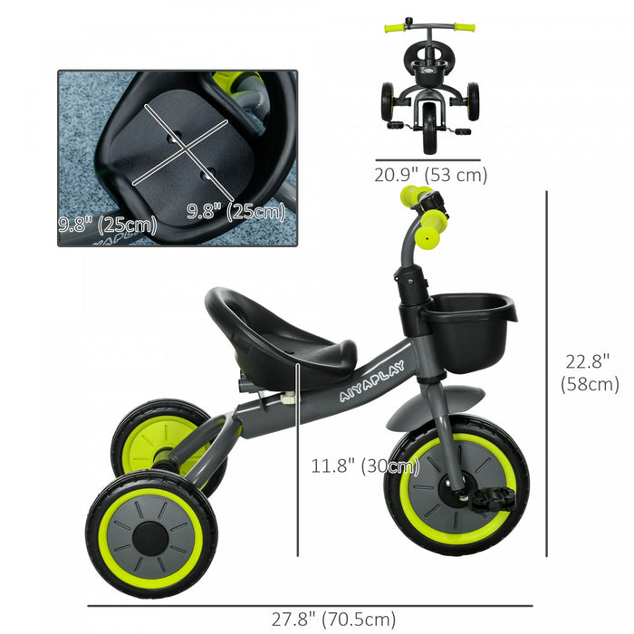 Qaba Tricycle Pour Enfants Filles Et Garcons De 2 A 5 Ans, Velo Pour Tout-petits Avec Siege Reglable, Panier, Cloche, Noir