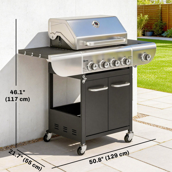 Outsunny Barbecue au gaz propane a 4 bruleurs avec bruleur lateral, 53 000 BTU