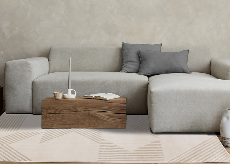 Carpette Hudson crème et beige à motif géométrique moderne - 7 pi 10 po x 10 pi 6 po