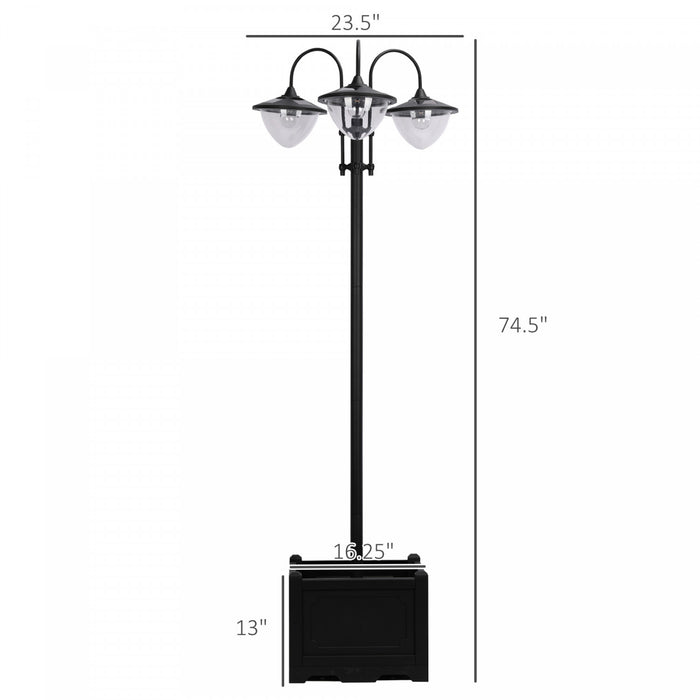 Outsunny Lampadaire Solaire A 3 Tetes Led Avec Jardiniere, Piles Applicables Incluses, Noir