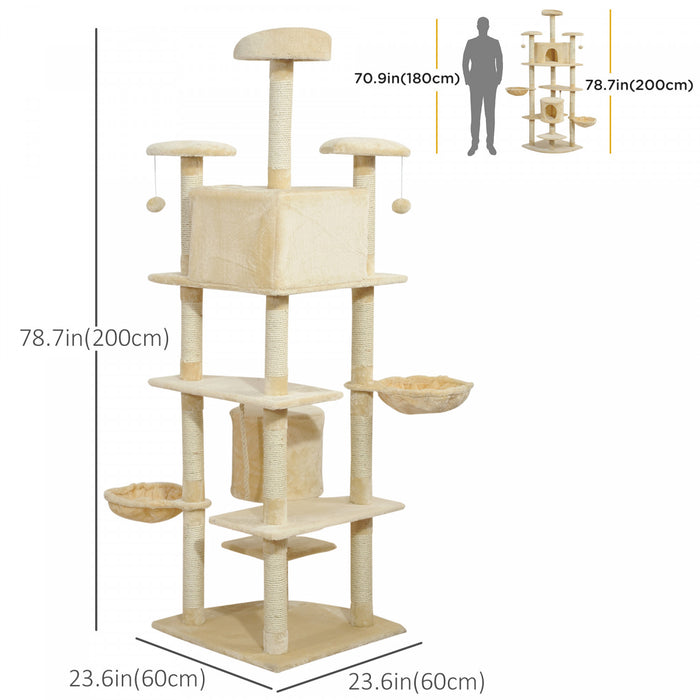 Pawhut Arbre A Chat Deluxe Grattoir 79pouce Condo Centre D'activites A Plusieurs Niveaux Avec Jouets (beige)