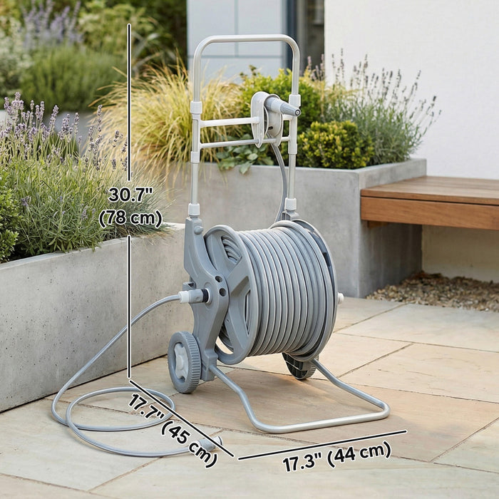 Outsunny Devidoir de Tuyau avec Roues, Tuyau 1/2\" x 45m, Gris