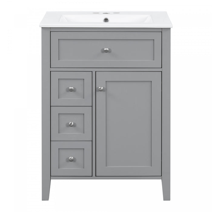 Aura Ensemble Meuble-Lavabo Double 48 po avec Tiroirs et Armoire, Gris