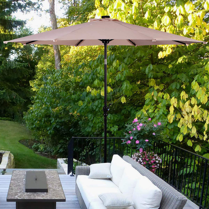 Costway Parasol Solaire de Patio 10ft Lumieres Solaires Exterieur avec Pied de Parasol Mobile de 50 LBS