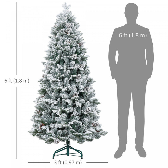 Homcom Arbre De Noel Artificiel De 6pi Avec Pointes Floquees, Pommes De Pin