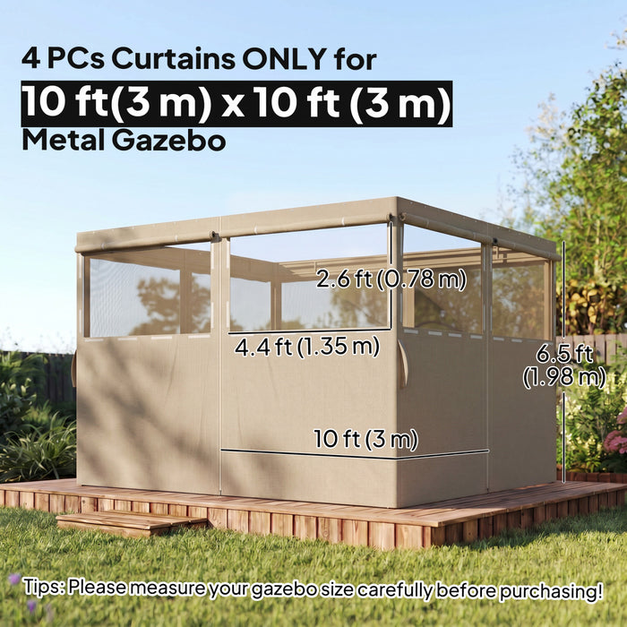 Rideaux Universels Outsunny pour Gazebo 3 x 3 m, 4 Panneaux, Kaki