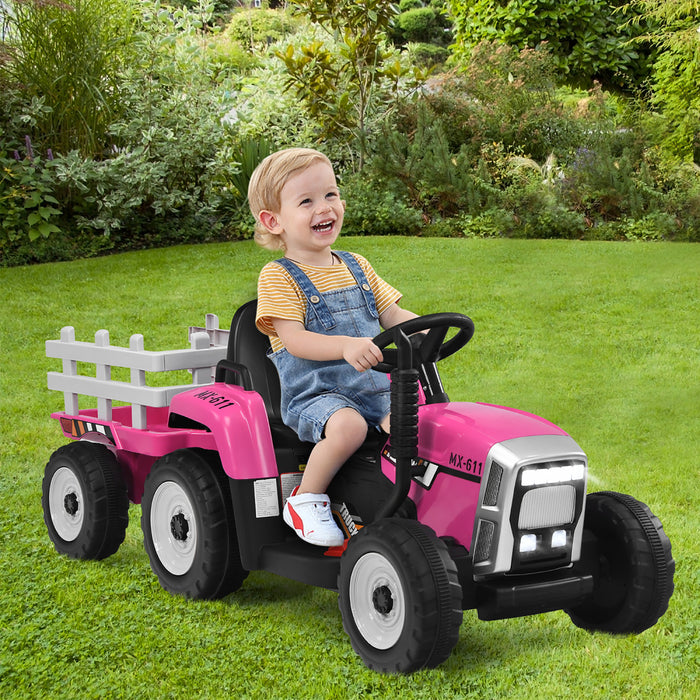 Costway Tracteur A Remorque Electrique 12v Avec Telecommande Et Lumieres Led