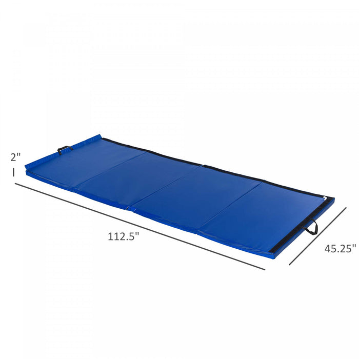 Soozier Tapis De Sol Gymnastique Fitness Pliable Portable Rembourrage Mousse 5 Cm Grand Confort Revetement Synthetique Dim. 2,93l M X 1,15l M Bleu