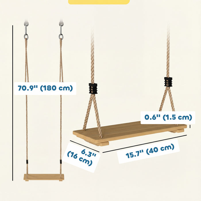 Qaba Siege de Balancoire en Bois pour Jardin avec Cordes Reglables 40 x 16 cm